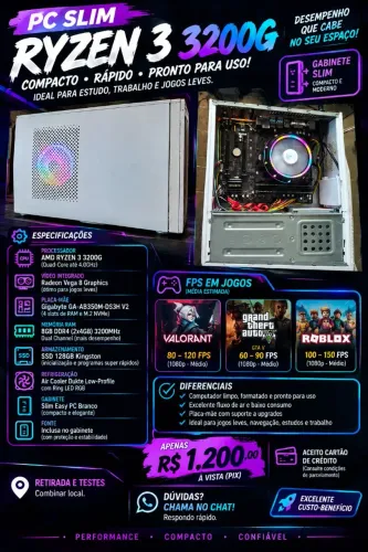 PC GAMER  RYZEN R3 3200 SSD 128 8GB DDR4 3200MHZ