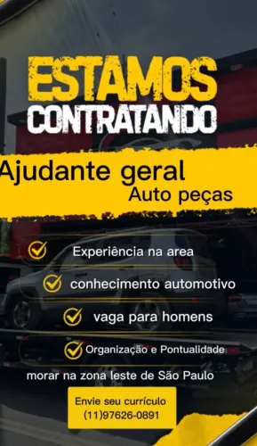 VAGA AJUDANTE GERAL EM AUTO PEÇAS