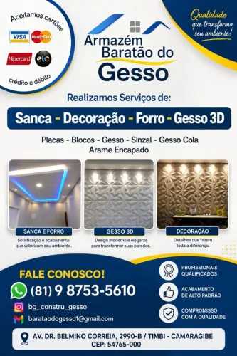 Gesso, Elétrica e Iluminação - Serviços e Venda de Materiais
