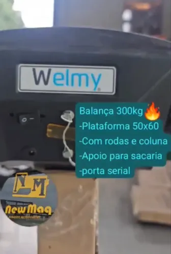 Balança Welmy 300kg coluna apoio para sacaria plataforma 50x60
