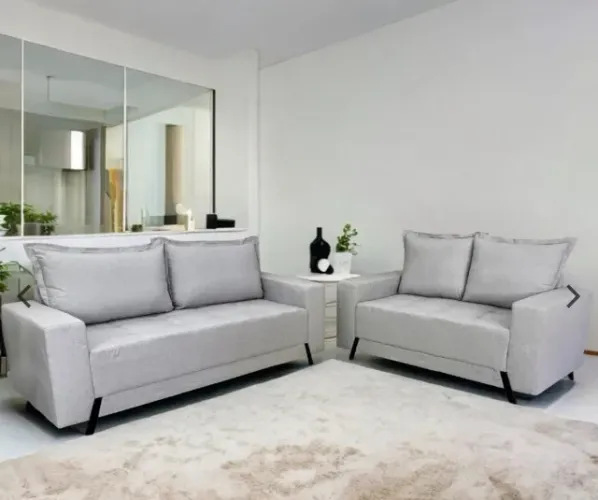 Conjunto Living Siena 2 e 3 Lugares - Veludo Cinza Conforto Diário