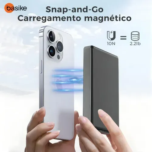 Carregador Portátil Magnético / por indução 10.000mah, 20w  Marca: Basike  Whatsapp 62 982