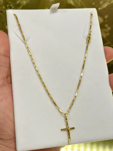 Cordão de ouro tijolinho + cruz 9.5g novo ( LOJA FÍSICA)