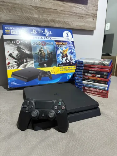 PS4 slim 1tb Mega Pack + 12 Jogos + Caixa Original ? Estado Impecável