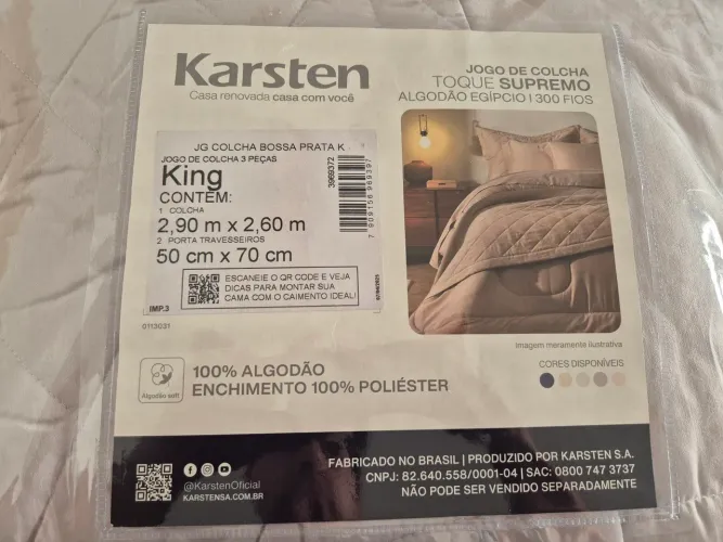Jogo de Colcha King Karsten Bossa Prata 300 Fios 100% Algodão Egípcio - Novo