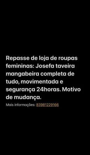 Repasse de loja de roupa feminina completa em mangabeira- Josefa taveira