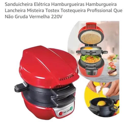 Sanduicheira Elétrica Hamburgueira Vermelha 220V