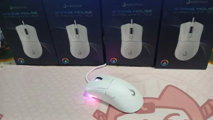 Mouse Gaming Rise Mode G1 Pro RGB Branco 7 botões 12000 DPI, novo lacrado na caixa.