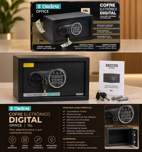 ? COFRE ELETRÔNICO DIGITAL ORDENE OFFICE - 16 LITROS NOVO | LACRADO | NUNCA UTILIZADO