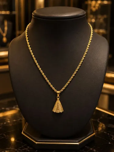 Conjunto Trancelim e Pingente Nossa Senhora em Ouro 18K 750