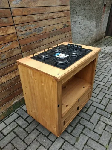 Balcão CookTop Madeira Maciça + CookTop 4 Bocas