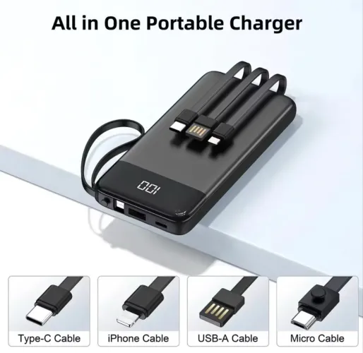 Carregador Portátil Power Bank 20000mAh Tela Digital com 04 Saídas USB
