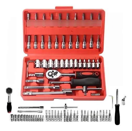Kit Jogo De Chave Catraca Soquete 46 Peças Combo Ferramentas