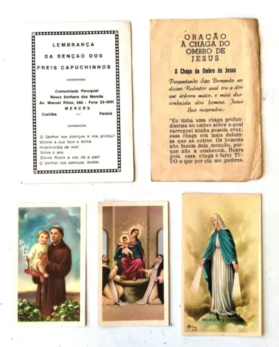 Antiguidades - Santinhos e Folhetos Religiosos Antigos (5 Unidades) - Anos 50 60