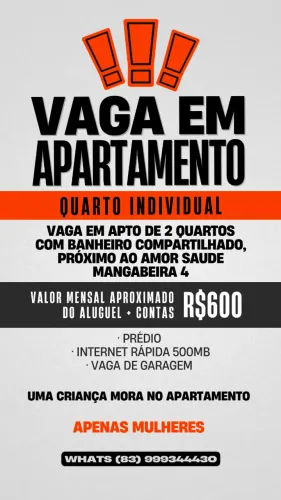 aluguel de quarto MENINAS