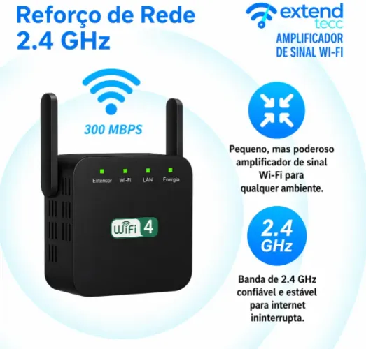 Amplificador de Sinal Wi-Fi 2.4GHz - Internet Forte em Toda Casa!