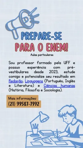 Aulas particulares de REDAÇÃO, PORTUGUÊS E CIÊNCIAS HUMANAS para o ENEM