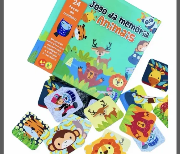 Jogo Da Memória Animais 24 Peças De Madeira +4a