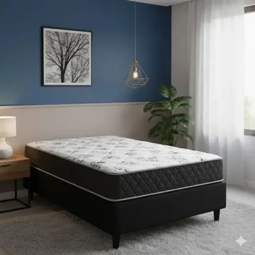 Conjunto Cama Box Solteiro D33 - Colchão Dupla Face e Base em Suede