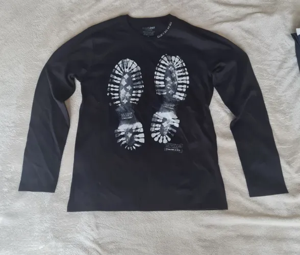 Camiseta Ellus Manga Longa Preta Estampada 100% Algodão Tam. 14