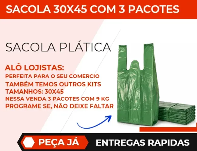 Sacola Plástica 30x45 com 3 Pacotes