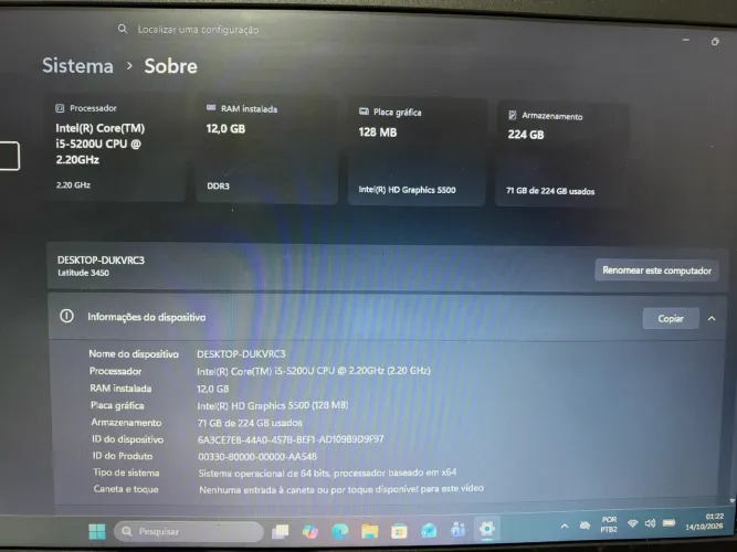 Notebook Dell Latitude Core i5 | 12GB RAM | SSD | Bateria e Fonte Novas