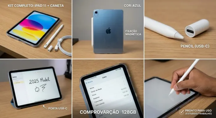 iPad 11ª Geração (2025) 128GB Wi-Fi Azul + Apple Pencil USB-C