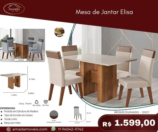 Mesa de Jantar Elisa - à pronta entrega