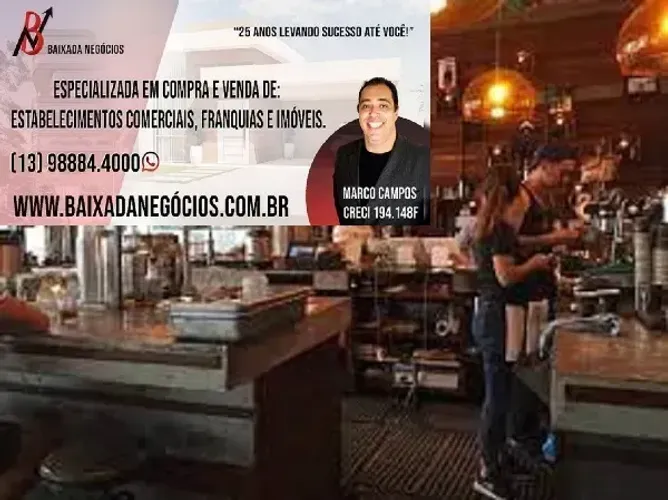 CAFETERIA LUXO EM SHOPP DE SANTOS LUCRO LIMPINHO R$15MIL/MES MOV.60MIL/MES SINAL SÓ R$ 150