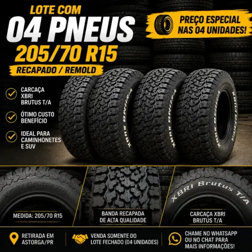 04 Pneus 205/70 R15 Remold XBRI Brutus T/A Carcaça XBRI
