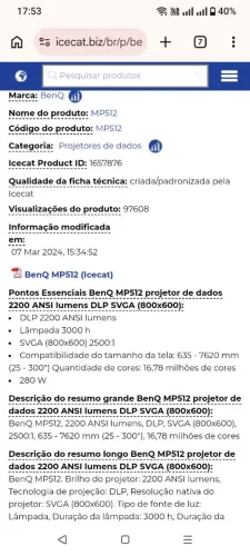 Retroprojetor profissional benq