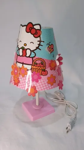 Abajur Hello Kitty Cone, Rosa, Azul com Flores