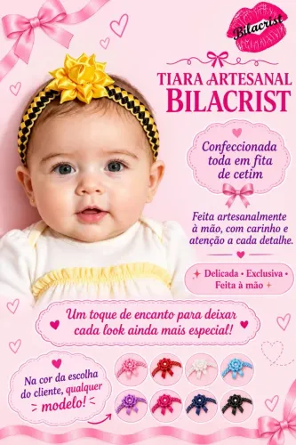 Tiara bebê cetim artesanal