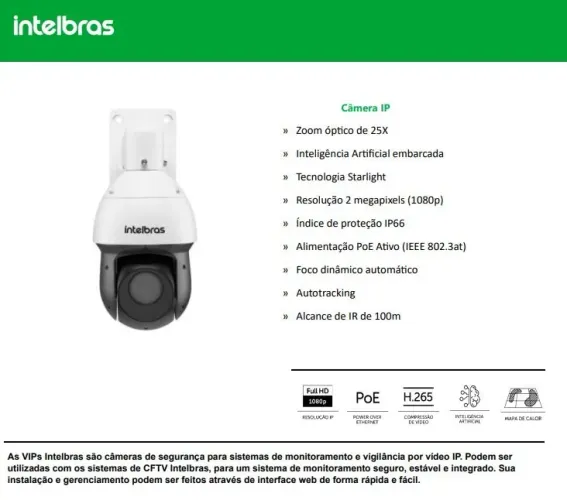 CAMERA INTELBRAS SPEED DOME VIP 3225 SD IA G2