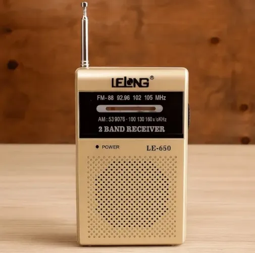 Mini Rádio Portátil Am Fm Lelong Le-650 Com Fone De Ouvido COR. Dourado