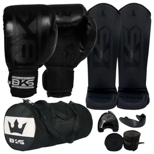 kit boxe muay thay luva caneleiras bandagens bucal bolsa