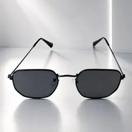 Óculos de Sol Polarizado Hexagonal Premium - Preto - Metal