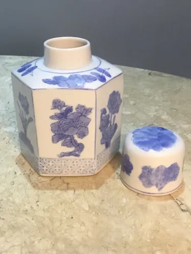 Potiche Porcelana Oriental Vintage Decorativo Azul Branco