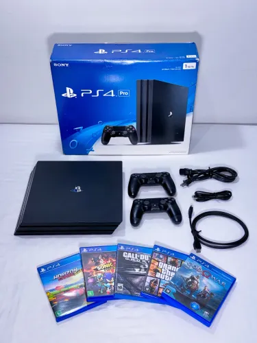 PS4 Pro 1TB 4K Impecável + Caixa Original + 2 Controles + 5 Jogos Físicos