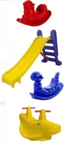 Playground infantil: Escorregador + 2 cavalinhos + gangorra 