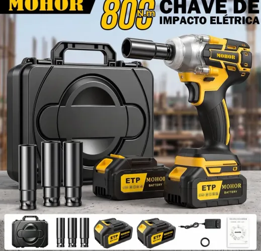 Chave de Impacto a Bateria 48VF 800Nm Mohor com 2 Baterias e Maleta