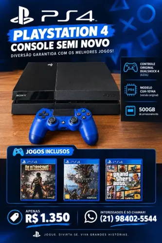 PS4 - 500GB + Controle Original + 3 Jogos | Semi Novo