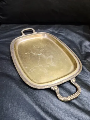 Bandeja Grande de Latão Vintage com Alças 40cm - Bandeja de Serviço Decorativa