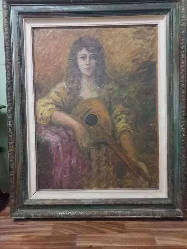 Quadro pintor Yplinsky mulher com alaúde