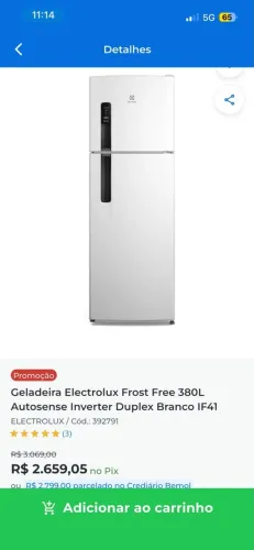 Geladeira Electrolux frost free 380L Autosense inverter duplex branco lF41