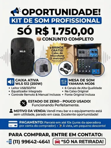 Caixa WLS s12 ativa e mesa YAMAHA MG06