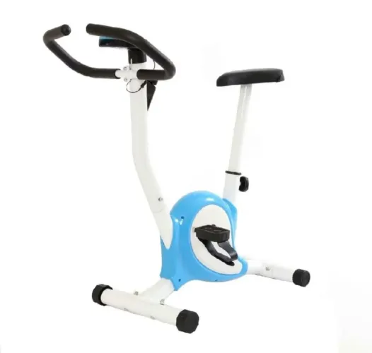 Bicicleta ergométrica azul e branca