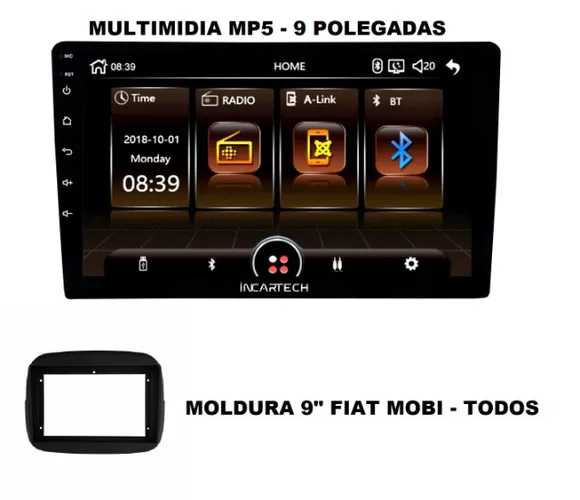4994 -  Multimidia Mp5 9 polegadas - Fiat Mobi Todos - Bluetooth USB