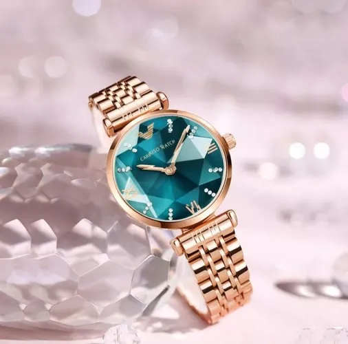 Relógio feminino original analógico cor verde a prova d'água e choque em aço inoxidável.