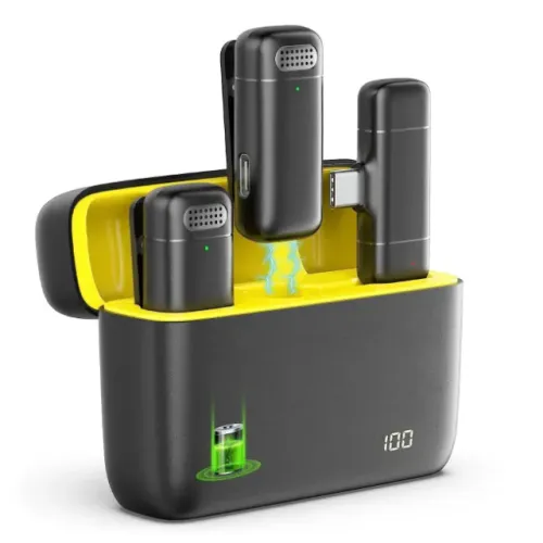 Microfone de Lapela USB-C Tipo C Duplo Sem Fio Caixa de Carregamento com Display
